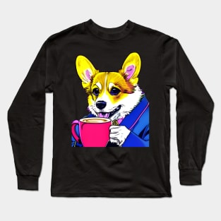 Corgi And Coffee Long Sleeve T-Shirt